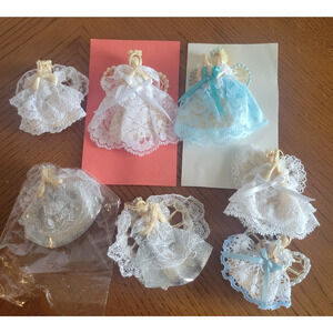 Handmade Praying Angel Pins Lace Dress jewelry Christmas Ornaments Lot of 7